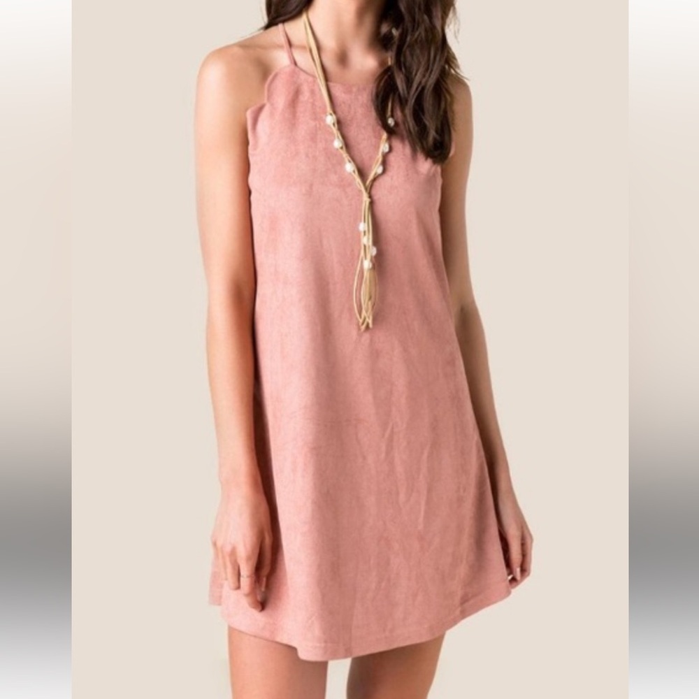 Pink Suede Scallop Tank Dress